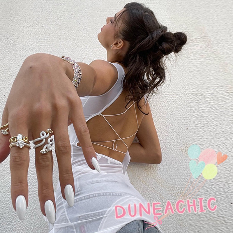DUNEA Áo thun dài tay phối lưới xuyên thấu gợi cảm dành cho nữ