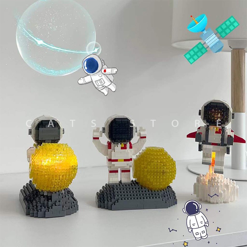 Đồ Chơi Lắp Ráp Nano 3D Phi Hành Gia Spaceman Series Mẫu 2022 Đèn Led Sẵn Pin Full Box mô hình phi hành gia