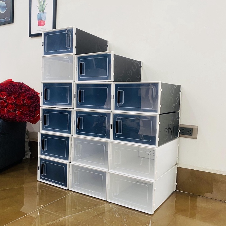 Hộp Đựng Giày Cửa Ngang Lắp Ráp Thông Minh Có Lỗ Thông Hơi Thoáng Khí