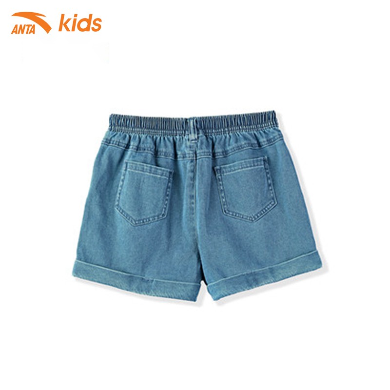 Quần short bé gái Anta Kids WH62128301-1, cạp chun, vải jean co giãn nhẹ