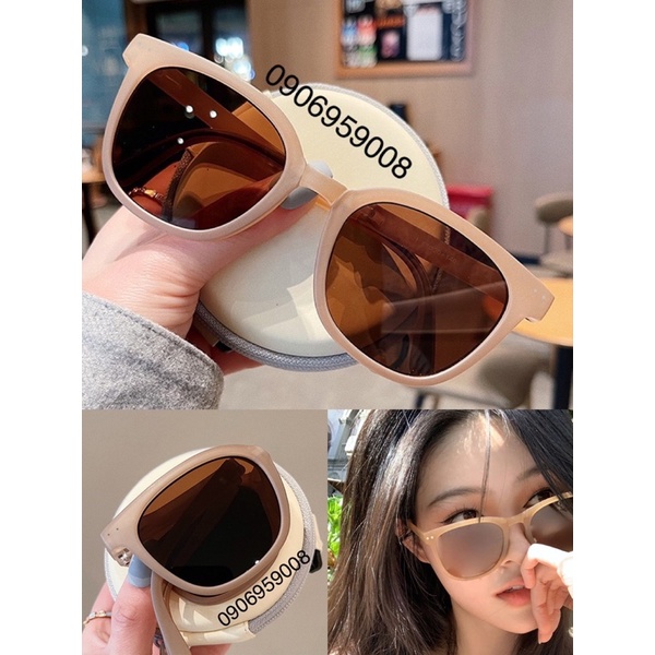 MẮT KÍNH THỜI TRANG GỌNG GẤP GỌN Hai Chấm hồng trà nhạt SẮC TRẺ TRUNG ULZZANG NAM NỮ ĐỘC LẠ TIỆN LỢI Chống UV400