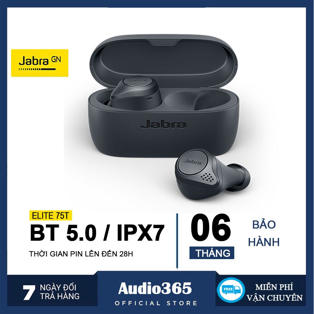 Tai nghe bluetooth Jabra Elite 75T Active siêu Bass, chống bụi, chống nước, đàm thoại thời gian sử dụng lên đến 28H