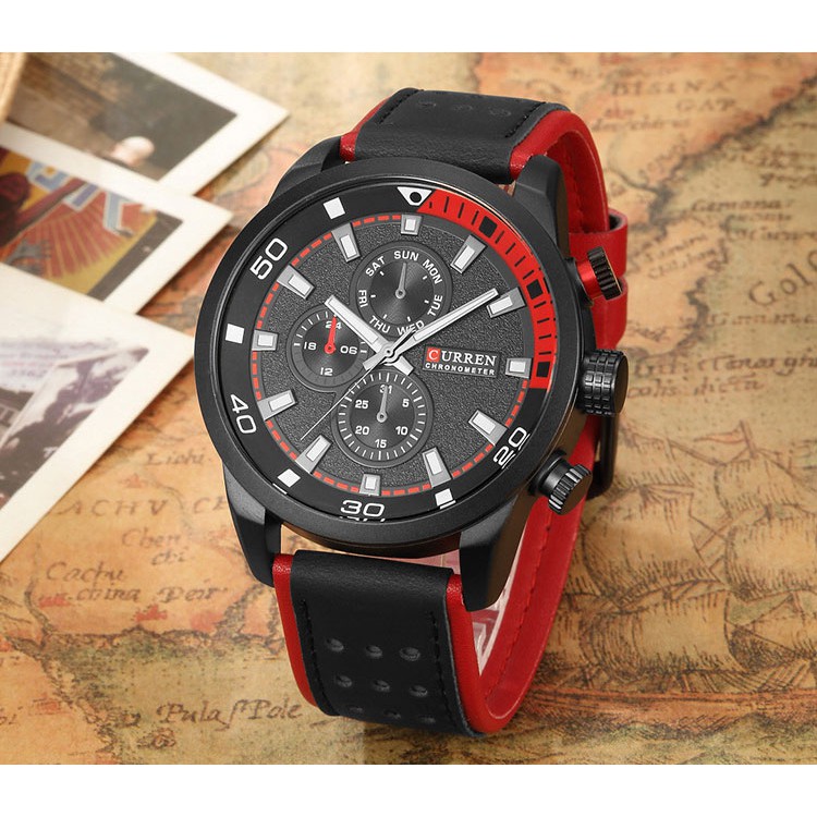 Đồng Hồ Quartz CURREN Chống Thấm Nước Với Dây Đeo Da Kiểu Dáng Thể Thao