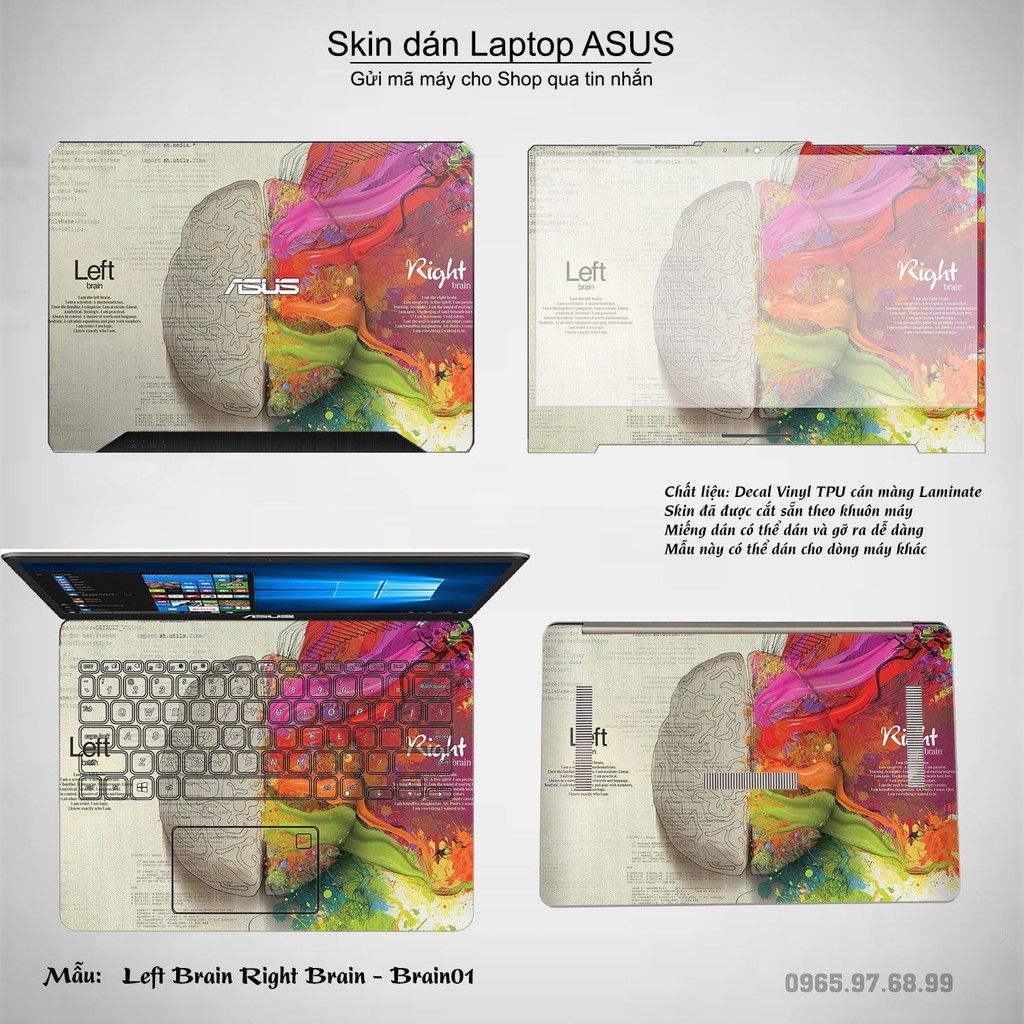 Skin dán Laptop Asus in hình Left Brain Right Brain (inbox mã máy cho Shop)