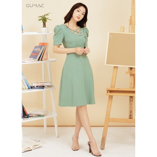 Đầm thêu dây chéo cổ GUMAC MS11957_XANH