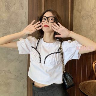 Áo sơ mi trắng tay phồng phong cách hàn quốc thanh lịch cho nữ