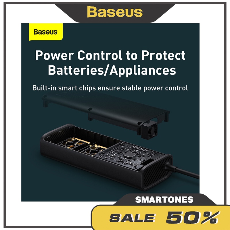 Bộ trạm sạc đa năng ô tô Baseus chuyển nguồn AC từ 12V lên 220V công suất 150W tích hợp sạc PD Type C và USB 30W