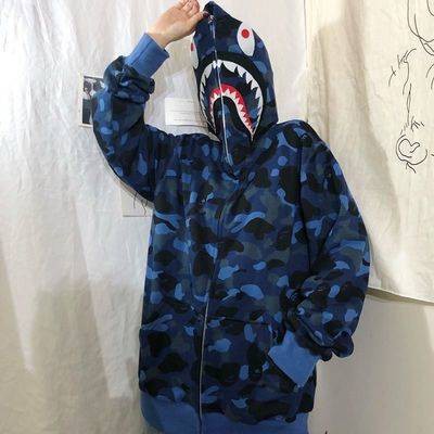 Áo khoác cá mập bape  áo hoodie Cặp nam nữ có dây kéo unisexhàn  màu lam