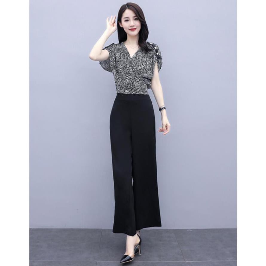 Set Bộ Áo Đắp Chéo Cột Eo Cao Cấp - Bộ Áo Voan Tay Ngắn Quần Lụa Nhập Cao Cấp Mịn Mát Sang Trọng | BigBuy360 - bigbuy360.vn