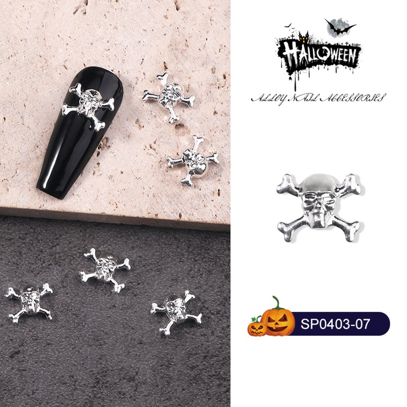 Set 100 Phụ Kiện Trang Trí Móng Tay Nghệ Thuật Hình Bộ Xương Halloween Charms Phong Cách Gothic