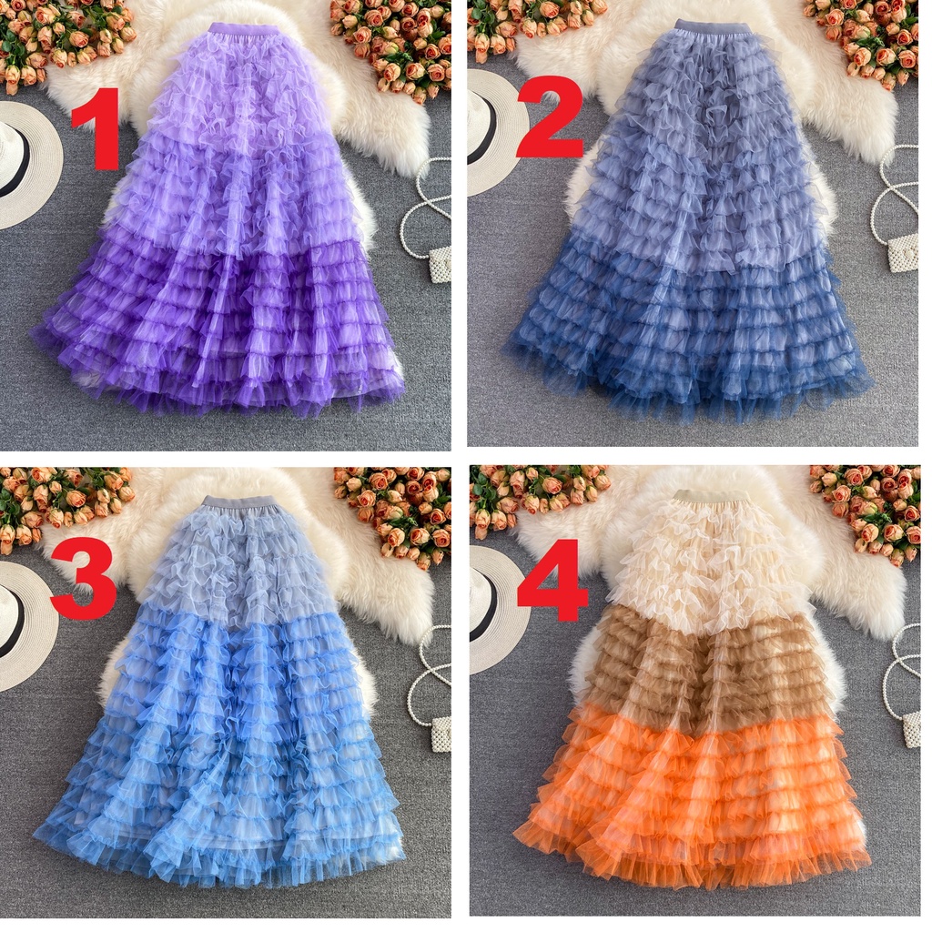 Chân Váy Nữ Dáng Dài Midi TuTu Xếp Tầng Nhiều Màu