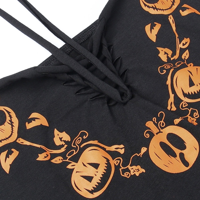 Xiangbao Áo Crop Top Hai Dây Dệt Kim In Họa Tiết Bí Ngô Halloween Gợi Cảm Cho Nữ