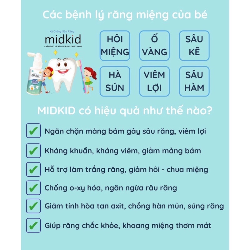 (Tặng quà xinh) Xịt chống sâu răng Midkid - Ngừa sâu răng, hôi miệng, ố vàng răng cho bé (Lọ 30ml)