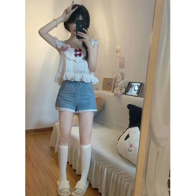 Jiashucheng Áo Không Tay Ngắn Phong Cách Mori Ngọt Ngào Dễ Thương Thời Trang Mùa Hè Cho Nữ