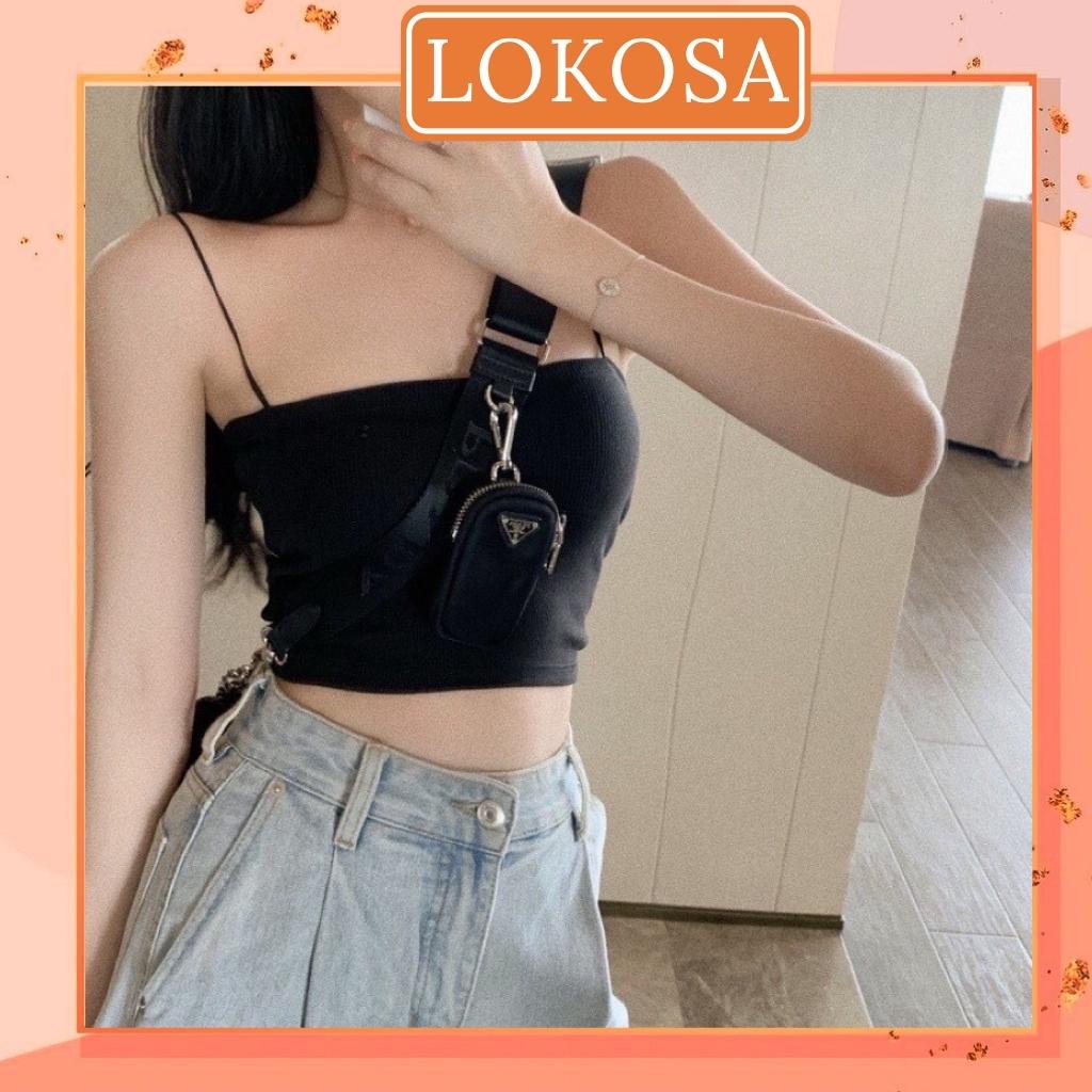 Áo Dây Bún Kiểu Nữ LOKOSA Áo 2 dây Ống Cúp ngực trơn hở lưng vải cotton đẹp trắng đen AO014