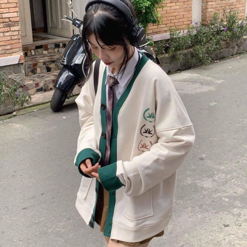 Áo Cadigan Cổ V, In Chữ Nét Căng, Unisex Form Thụng( Kèm Ảnh Thật)