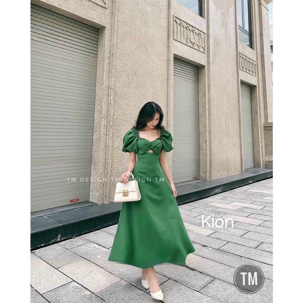 [8.8 Sales Freeship] Đầm công chúa đầm tay phồng cổ vuông hở xoắn ngực siêu xinh