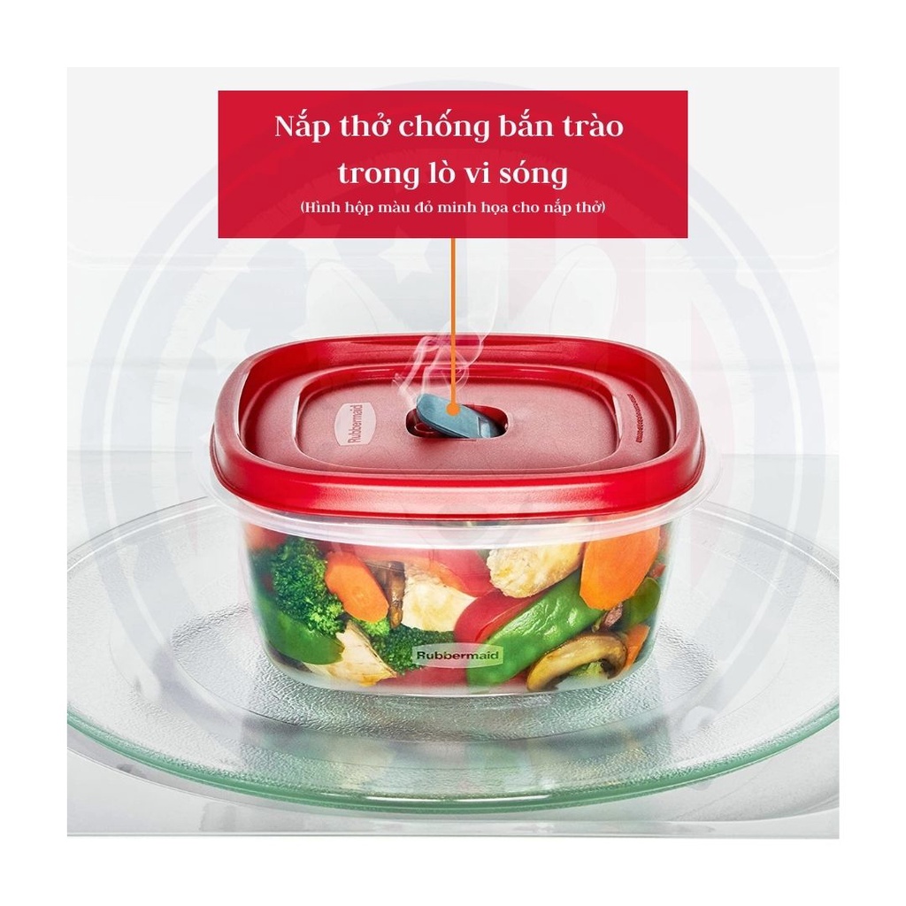 Bộ 9 hộp RUBBERMAID Cỡ Trung và Cỡ Đại đựng thực phẩm - nắp màu xanh - 4 nắp có nút thở Hàng Mỹ