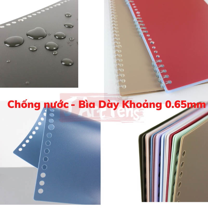 Bìa Còng Rời Nhiều Màu Bìa Lá Nhựa Làm Sổ Tay Caro Handmade Bullet Journal A5 B5 A4 20 26 30 Lỗ Xanh Hồng Đen