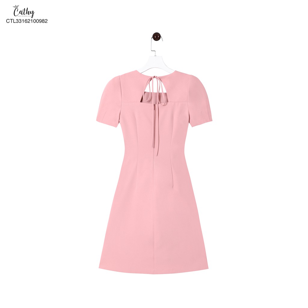 Đầm chữ A công sở Cathy Clans cổ vuông 1 hàng nút hồng | BigBuy360 - bigbuy360.vn