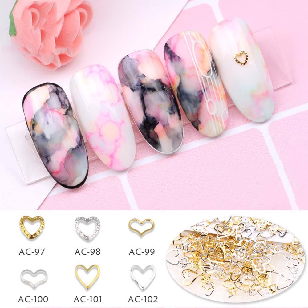 Hình Dán Trang Trí Móng Tay Bằng Kim Loại Họa Tiết Trái Tim Xinh Xắn