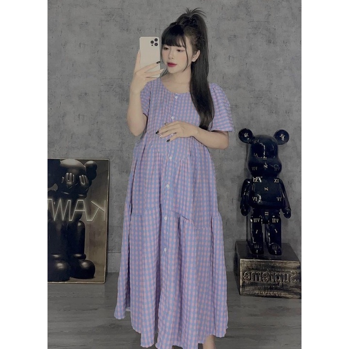 Đầm -váy bầu -chất liệu - ktê lụa - mềm - mát - mịn ( váy cổ sơmi )