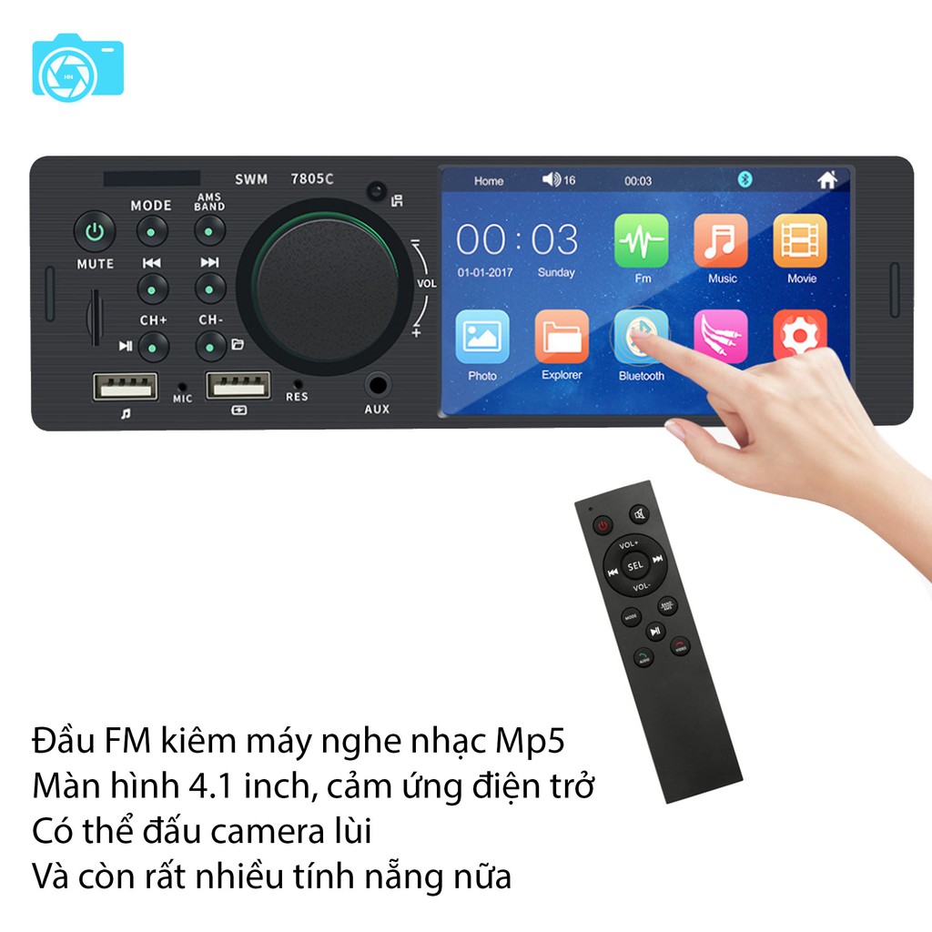 Đầu FM kiêm đầu nghe nhạc Mp5, màn hình cho camera lùi