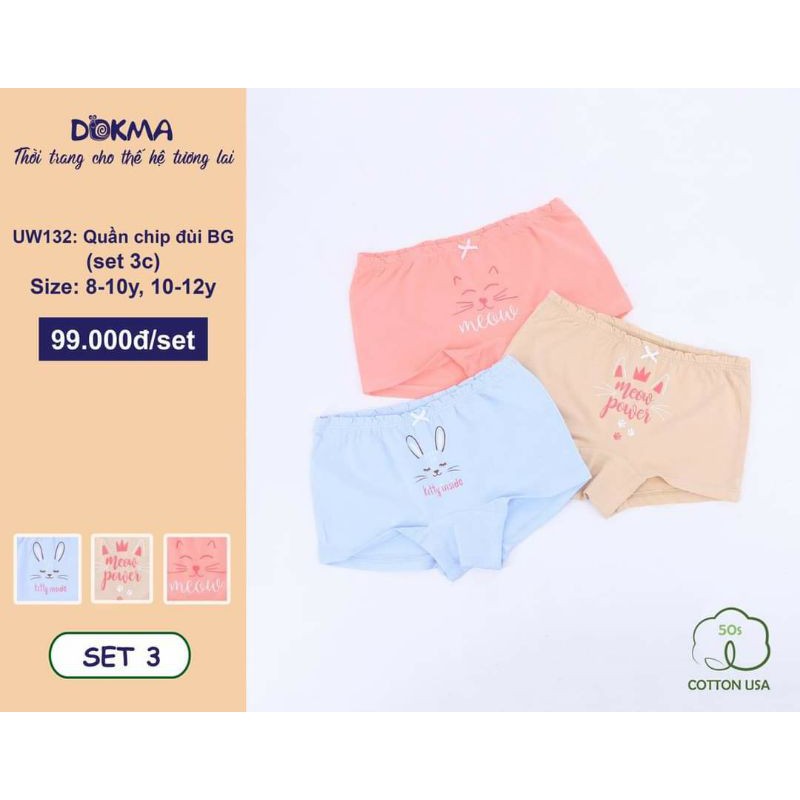 Set 3 quần chip bé gái DOKMA - UW124/126