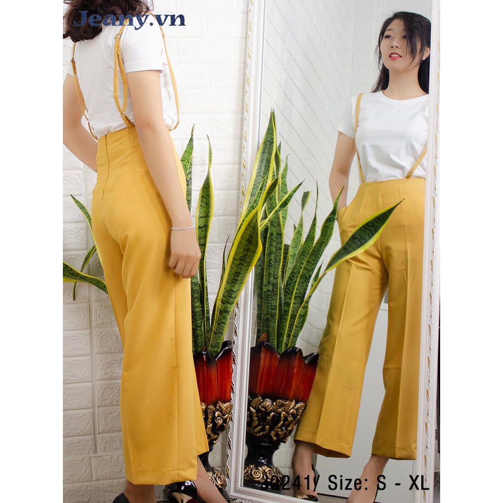 Set Áo Thun + Yếm Quần Tây Ống Suông Màu Vàng Siêu Sang Chảnh Siêu Tôn Dáng J0241