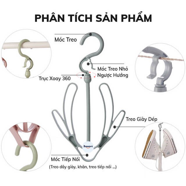 Móc treo phơi giày dép, tất, mũ nón thông minh xoay 360 độ, giúp mau khô và giữ dáng đồ dùng - 10160