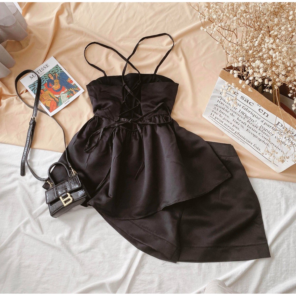 SET ÁO PEPLUM ĐEN ĐAN LƯNG + SHORT