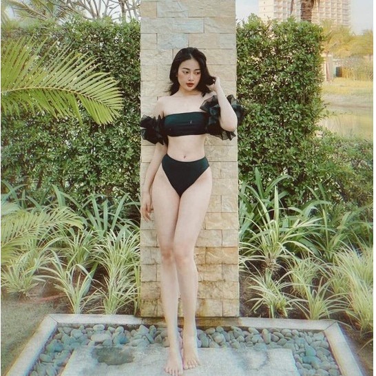 Đồ bơi 2 mảnh co giãn Bikini quây ngực tay bèo quần cạp thấp