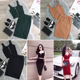 Set áo hai dây phối chân váy ôm body
