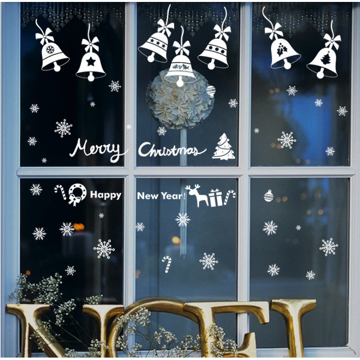 Decal trang trí Rèm dây treo Chuông trắng Noel