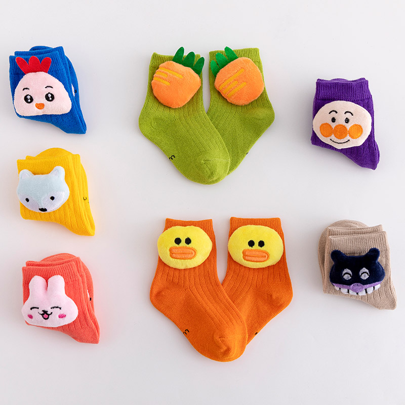 Tất cotton màu kẹo mềm mại họa tiết hoạt hình 3D kiểu Hàn Quốc cho bé gái tập đi