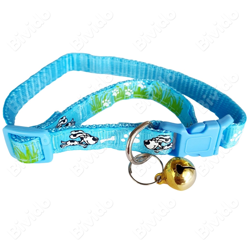 Vòng cổ chó mèo thú cưng 1cm họa tiết cún và đồng cỏ đủ màu &lt;5kg - Bivido
