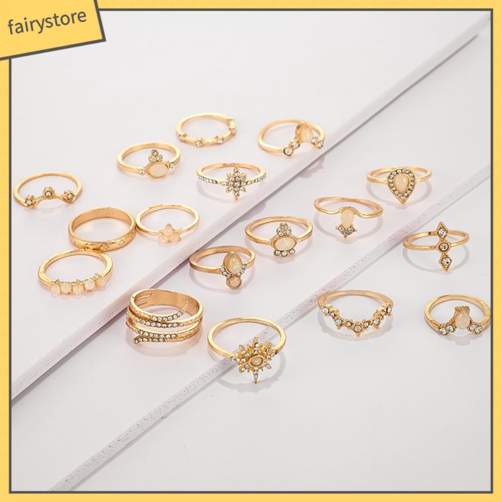 Set 17 nhẫn đeo đốt ngón tay phong cách Bohemian sành điệu cho nữ