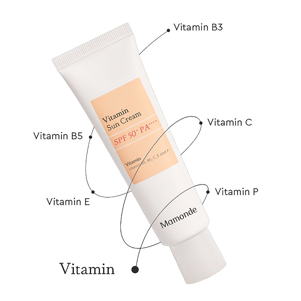 Kem chống nắng Mamonde Vitamin Sun Cream SPF 50+ PA++++ - UV Protection, Vitamin Sun Screen, Panthenol 10% 100-Hour Lasting Hydration