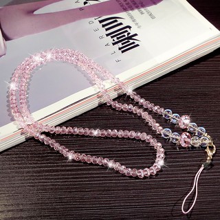 Luxury pink & transparent crystal mobile phone lanyard