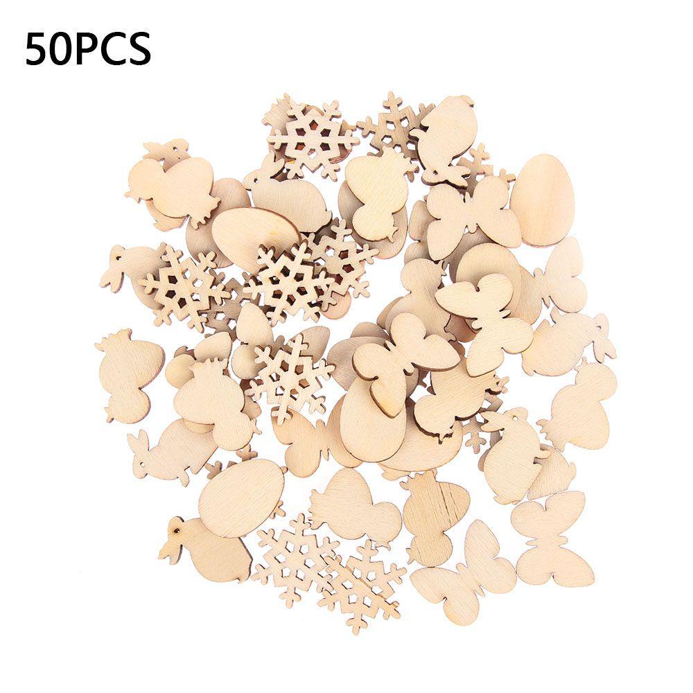 Bộ 50 Phụ Kiện Trang Trí Giáng Sinh Bằng Gỗ Xinh Xắn