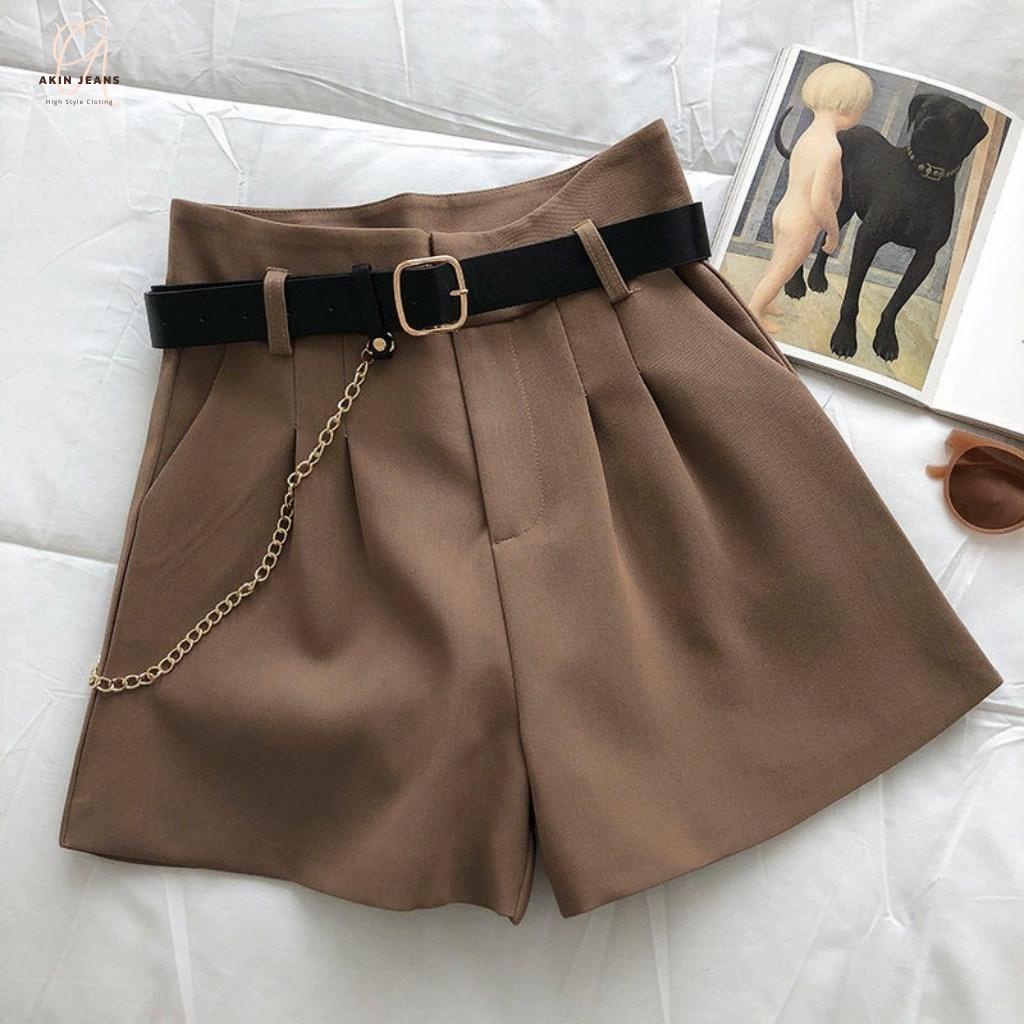 Quần Short Nữ Kèm Đai Cạp Cao, Quần Đùi Sooc Nữ Vải Tuyết Mưa Sang Chảnh Akin Jeans, SKD