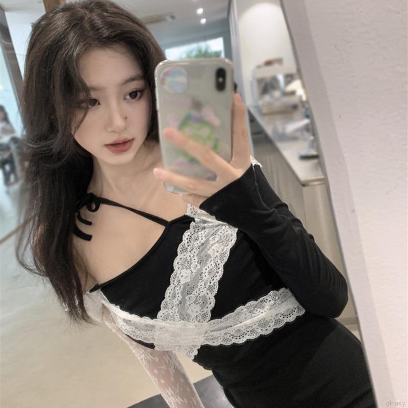 Đầm ren tay dài trễ vai dáng ôm thời trang Hàn Quốc phong cách quyến rũ cho nữ