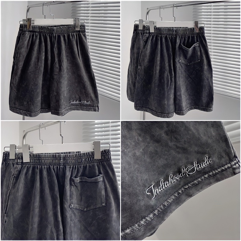 Quần Short Thun Wash Xám INDI  Nam nữ unisex  Quần thun lưng chun Jaystoree