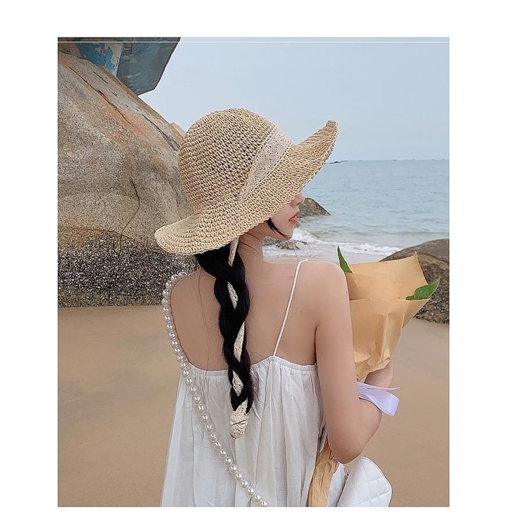 Mũ cói nữ đi biển vành rộng thời trang HATALO cao cấp tiểu thư có dây buộc - TB9