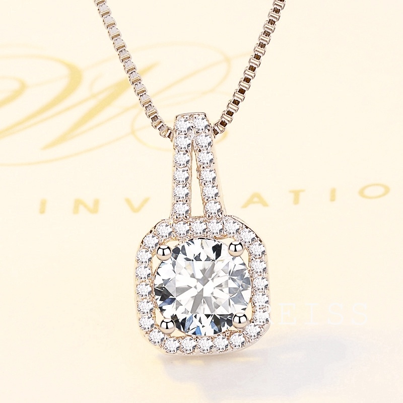 Vòng cổ Mạ Bạc 925 Mặt Vuông Đính Đá Zircon