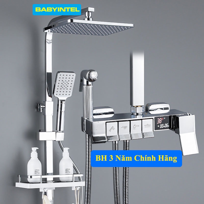 Bộ sen cây tắm đứng, Sen vòi tắm, Vòi hoa sen 4 PHÍM Đàn CRÔM Hiển Thị LED - Hàng Nhập khẩu