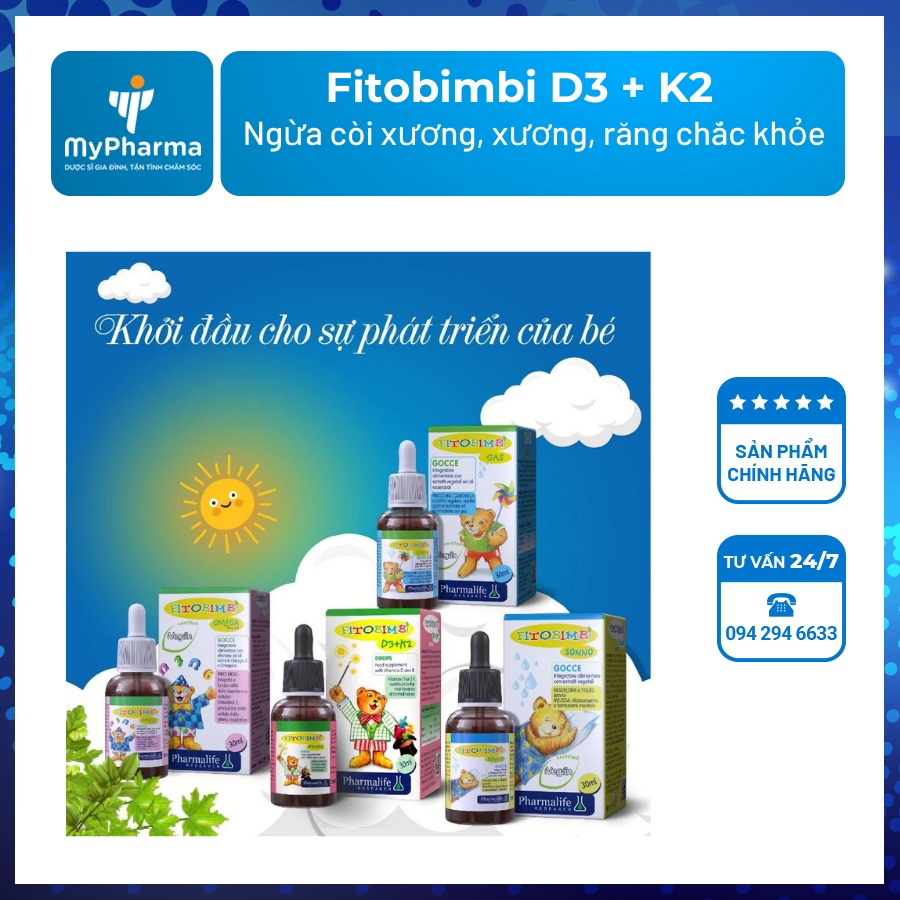 Fitobimbi D3 K2 - Ngừa còi xương, phát triển xương và răng chắc khỏe cho bé - chai 30ml