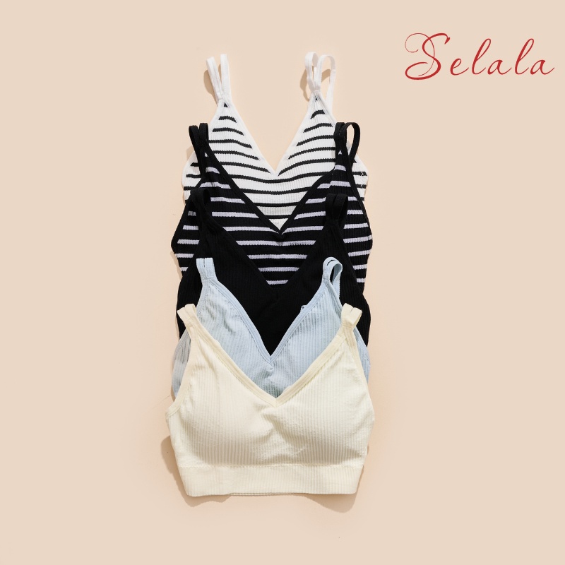 Áo Hai Dây Selala Gân Tăm Dây Quai 2 Bản Cá Tính Độc Đáo Dáng Ôm Đệm Sẵn 1cm 2S15