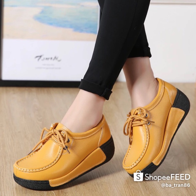 Giày da nhỏ nêm giày nữ độn đế 5cm