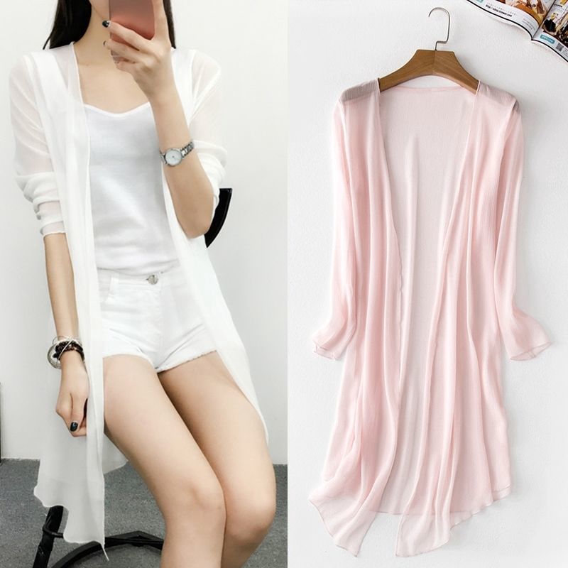Áo Khoác Cardigan Dáng Dài Chất Liệu Vải Voan Mỏng Để Che Nắng | BigBuy360 - bigbuy360.vn